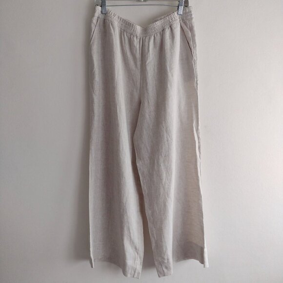 Loft Linen Wide-Leg Pants L NEW Natural Beige Comfy Pull On Lightweight Trousers - Picture 2 of 10